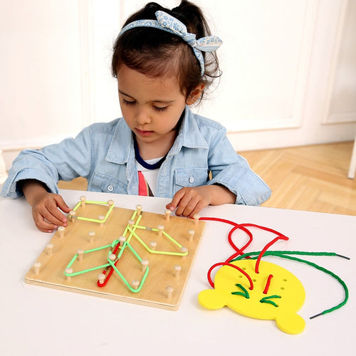 The Rope on Wooden Nail Math Educational Toy & Bear Board Threading Plate