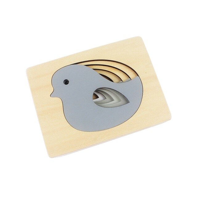 Wooden Puzzles Animal Carton Rabbit/Bird/Whale Multilayer 3D Puzzle