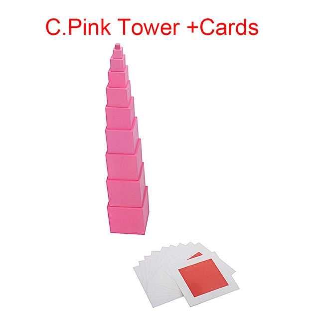 Pink Tower with 10Pcs Stand Cards 0.7-7CM Montessori Materials