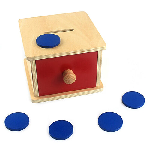 Red Wooden Box Blue Coin Piggy Bank Game
