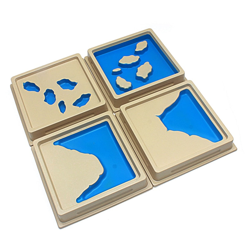 4Pcs Montessori Materials Geography Toy Land & Water Trays Set